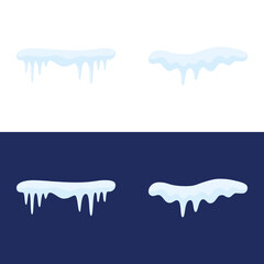 Winter Icicles and Snow Caps Illustration Vector. Snow caps, snowy ice and frozen icicles, vector cartoon icons, isolated on transparent background. Winter season background. Cold new year, christmas.
