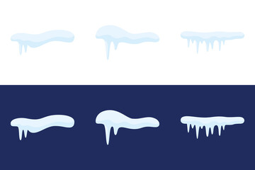 Winter Icicles and Snow Caps Illustration Vector. Snow caps, snowy ice and frozen icicles, vector cartoon icons, isolated on transparent background. Winter season background. Cold new year, christmas.