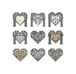 Fototapeta premium Elegant heart design elements with architectural accents, perfect for conveying love and sophistication in branding or creative projects, unique and artistic