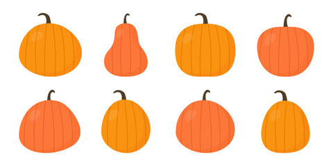 Set of pumpkins. Collection of isolated pumpkins. Vector
