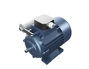 Modern Blue Electric Motor with Capacitor - 3D High-Detail Industrial AC Motor. Essential Electrical Equipment for Power Generation, Manufacturing and Automation. Energy-Efficient, Transparent PNG.