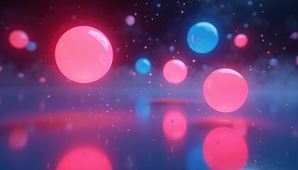 Obraz premium Floating Glowing Orbs Creating Dreamlike Neon Shadow Play