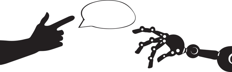 Robotics ai communication concept human hand pointing to robot hand illustration