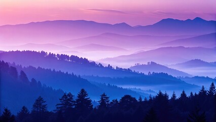 Obraz premium Stunning digital haze gradient over layered mountain ranges at dawn