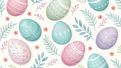Beautiful pastel pattern featuring easter eggs with floral designs on a light background