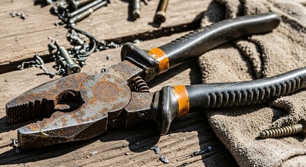 Combination Pliers With Visible Rust Marks Representing Years of Usage in Construction and Mechanical Work