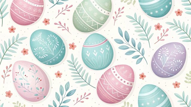 Beautiful pastel pattern featuring easter eggs with floral designs on a light background