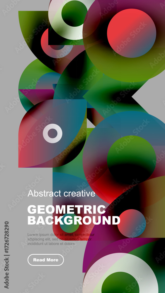 Poster abstract geometric composition. overlapping colorful shapes create dynamic visual effect. modern des
