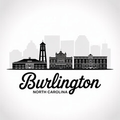 Fototapeta premium Burlington North Carolina Skyline Silhouette — A Historic Textile and Rail City Vector Illustration