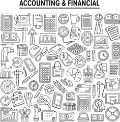 Detailed Hand-Drawn Line Art Icons for Accounting, Finance, and Business Operations