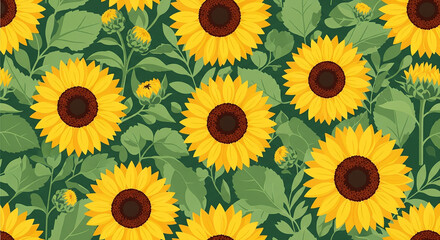 Botanical Sunflower Seamless Background
