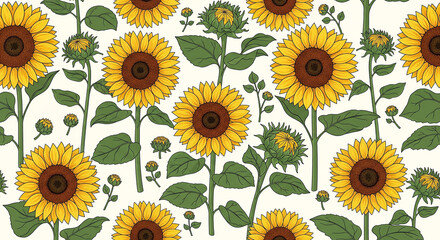 Yellow Sunflower Bloom Repeating Illustration