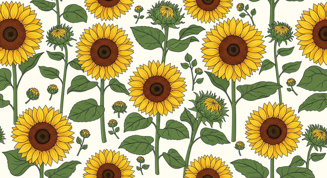 Yellow Sunflower Bloom Repeating Illustration