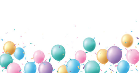 pink, blue, and green pastel balloons with confetti