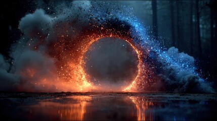 Glowing circular portal with swirling blue energy