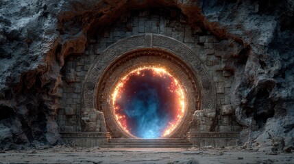 Glowing circular portal with swirling blue energy