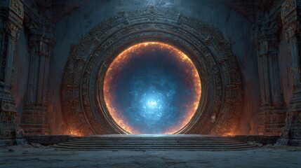 Glowing circular portal with swirling blue energy