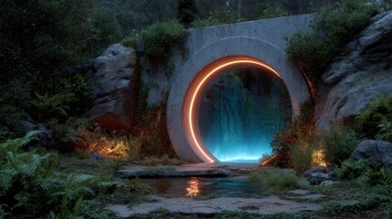 Glowing circular portal with swirling blue energy