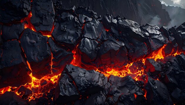 Hot cracked lava rocks with glowing magma, realistic texture