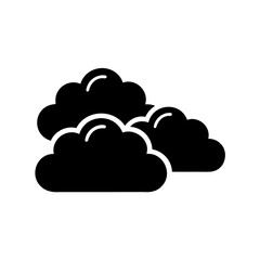 Three simplistic black cartoon clouds on a white background, weather forecast icon