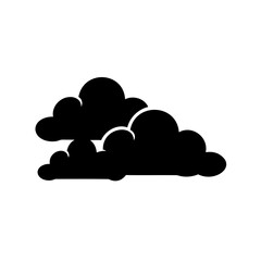 Silhouette of several dark storm clouds against a stark white background view