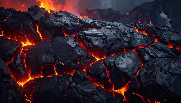 Hot cracked lava rocks with glowing magma, realistic texture - Powered by Adobe