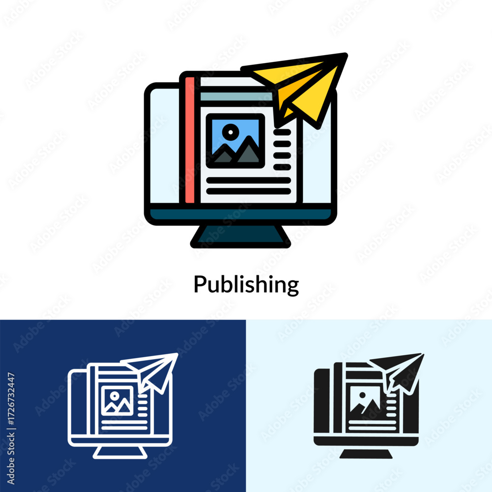 Poster publishing icon filled collection with multi styles