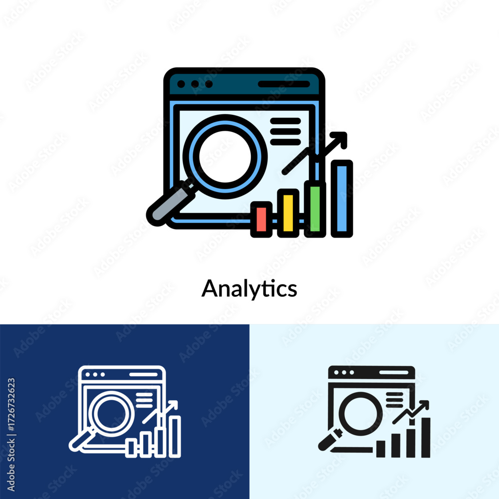 Poster analytics icon filled collection with multi styles
