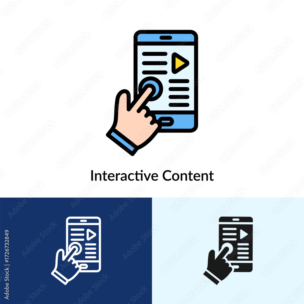 Poster interactive content icon filled collection with multi styles