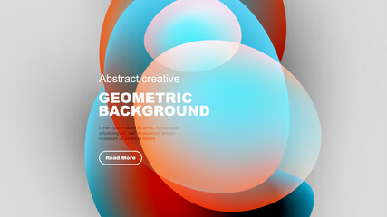 Abstract geometric background features vibrant overlapping circles. Gradient colors blend, creating modern visual effect. Text promotes further exploration.