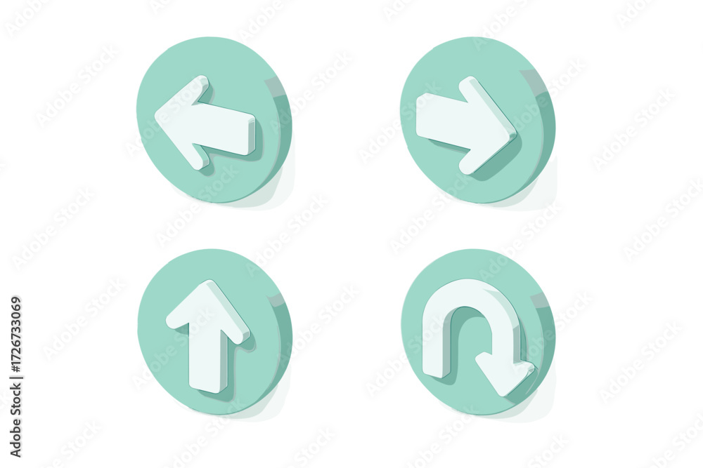 Poster set of four 3d isometric arrow icons for navigation, direction, and user interface design elements