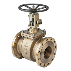 Industrial metal flanged ball valve with handwheel isolated for biomass boiler system application isolated on transparent background