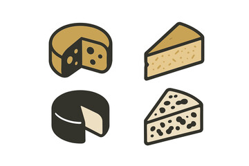 Delicious gourmet cheese collection featuring whole wheels and triangular slices with distinct textures and characteristic holes