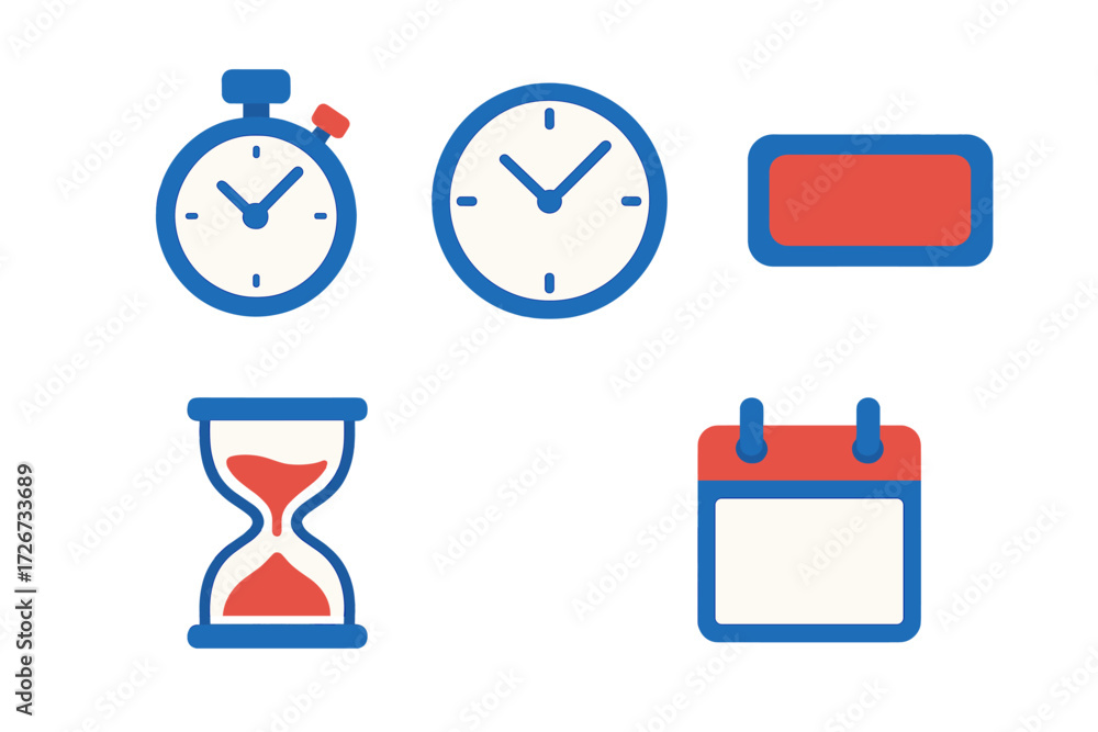 Poster time management and scheduling symbols featuring clock stopwatch hourglass and calendar for planning