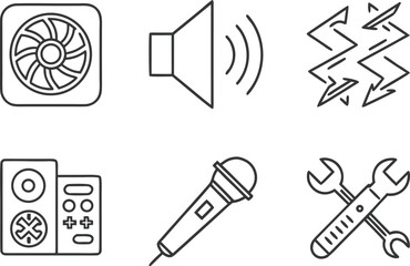 Vector icon set illustration of tools for work, school, and art including a pencil, hammer, scissors, and medical symbol