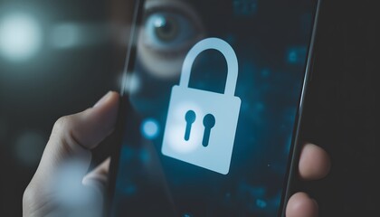 Person Holding Smartphone with Digital Lock Icon Representing Cyber Security Concept