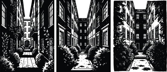 Dramatic architectural scene in black and white with striking contrast, evoking a sense of mystery and timelessness for editorial or design use