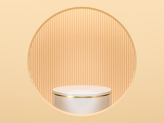 Circular Beige Podium with Vertical Line Background in Minimal Style. 3d rendering