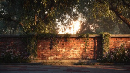 Brick wall with lush vegetation