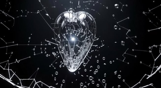 A glass heart shatters in dramatic slow motion symbolizing heart broken
