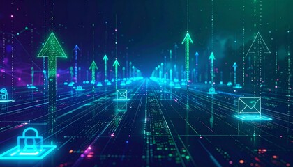 Digital data transmission abstract. The image captures the complex, interconnected nature of the digital world with pathways and data streams