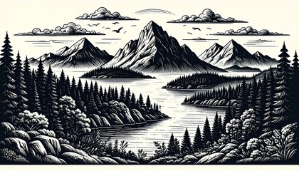 黒い手描き風の線画イラストを並べたシームレスパターン。