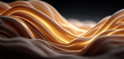 Abstract 3D Rendering of Flowing Golden Light and Textured Brown Waveforms