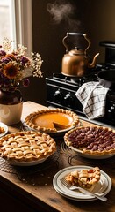 Naklejka premium Autumn pies on wooden table