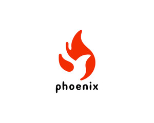Phoenix Bird in Fire Flame Logo design template,vector icon illustration