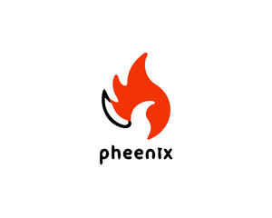 Phoenix Bird in Fire Flame Logo design template,vector icon illustration