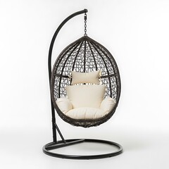 Elegant wicker hanging egg chair for indoor or outdoor comfort