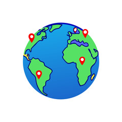 Globe and earth planet icon with GPS location . isolated on white background, vector Illustration