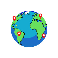 Globe and earth planet icon with GPS location . isolated on white background, vector Illustration