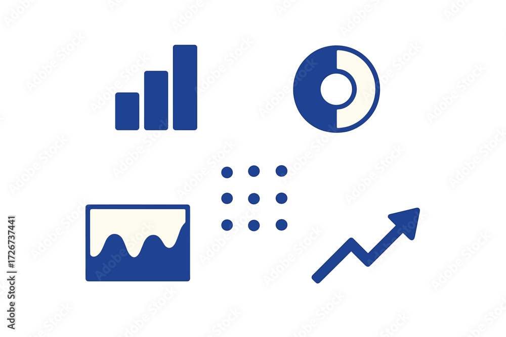Poster business data analytics charts and graphs for financial statistics and growth visualization, showing